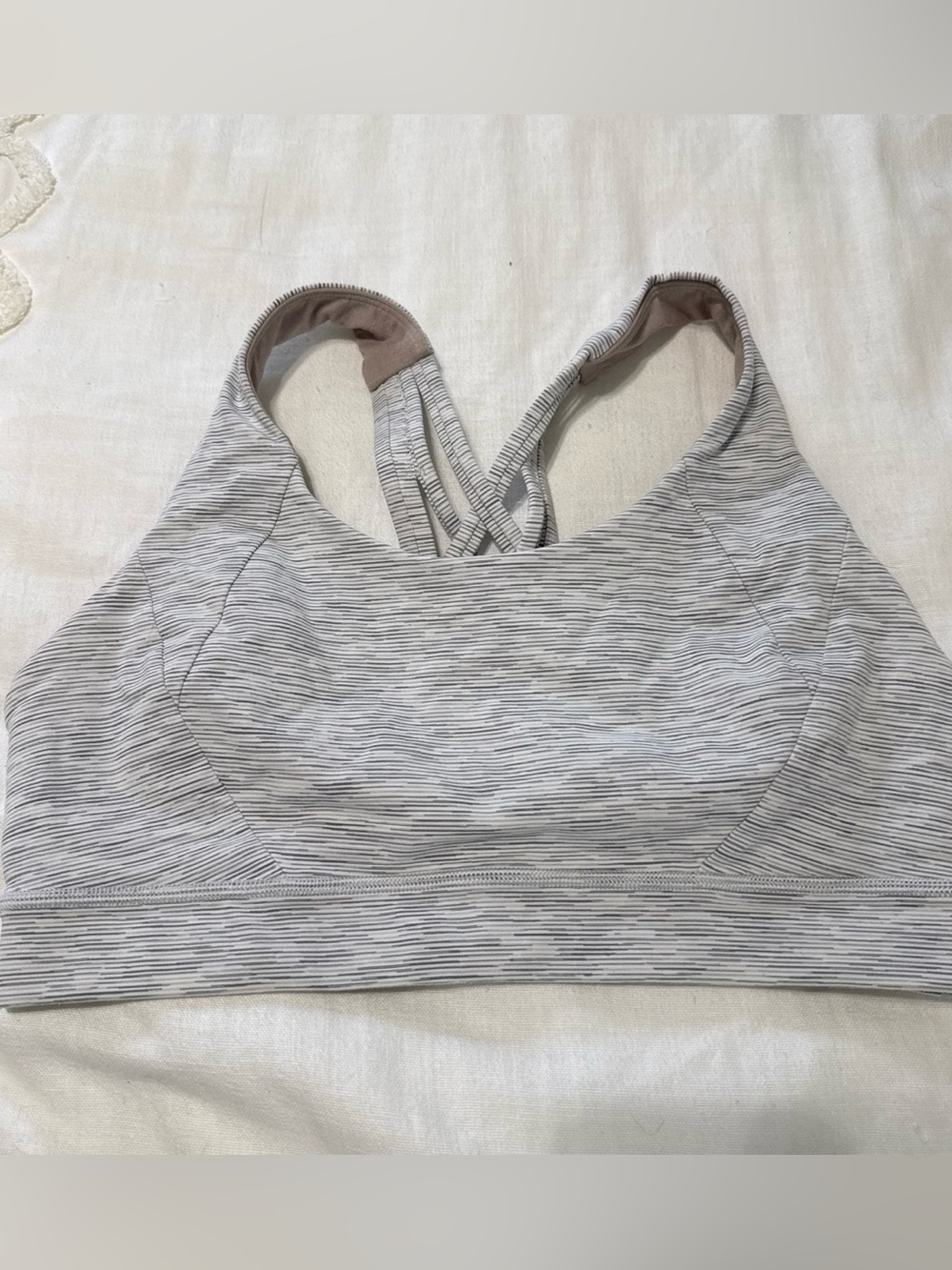 lululemon athletica Light Gray Striped Sports Bra